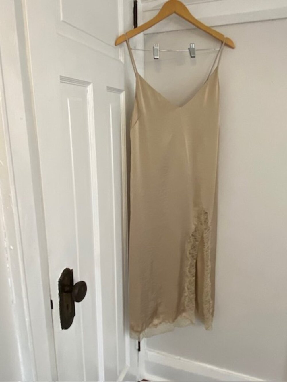 Wilfred Aritzia Satin Slip Dress with Lace Medium Midi Pale Gold - Picture 2 of 16